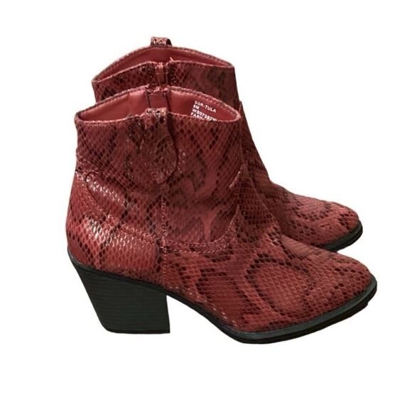 NWT SUGAR Crimson Red Snake Print Western Cowboy Bootie Zip Tula Sz 6 - Picture 5 of 12